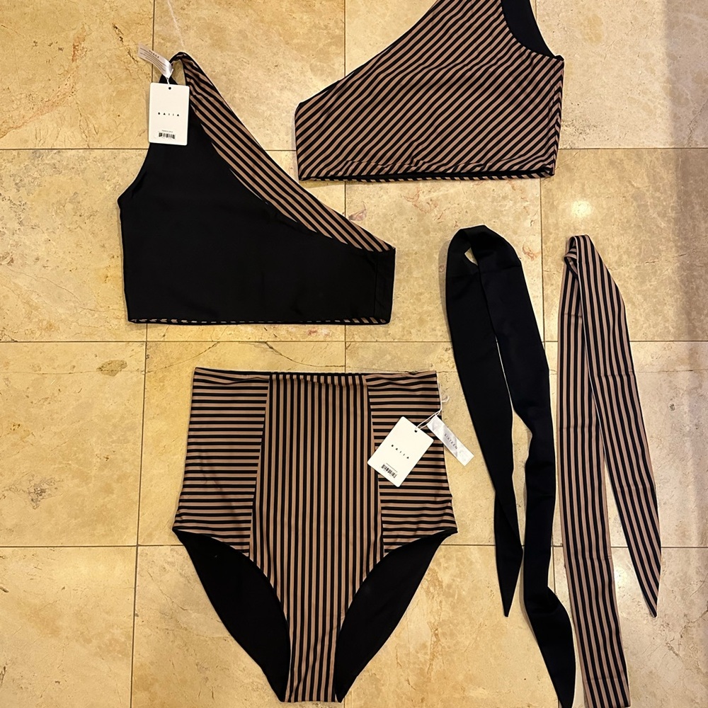 Striped Black and Brown Bikini Set